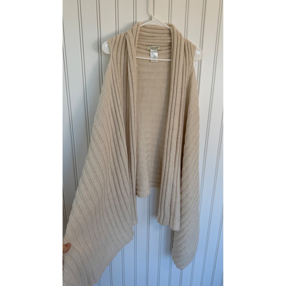 Knit shawl wrap cardigan wool alpaca beige sweater ribbed quiet luxury minimal